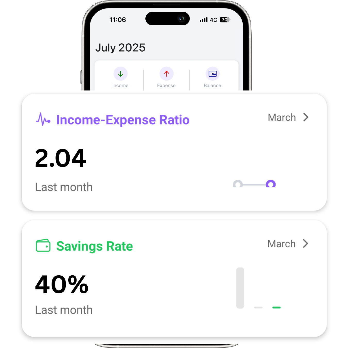 App interface showing expense tracking