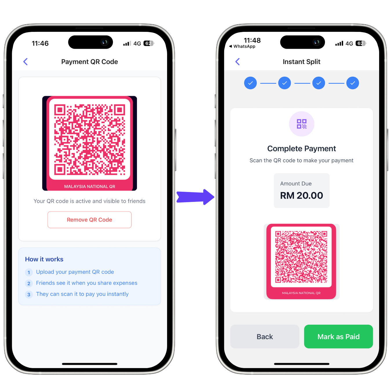 App interface showing expense tracking